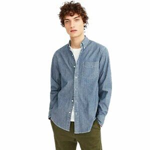J. CREW JEANS Denim Classic Fit Button Down Shirt Rinsed Indigo Large Midweight